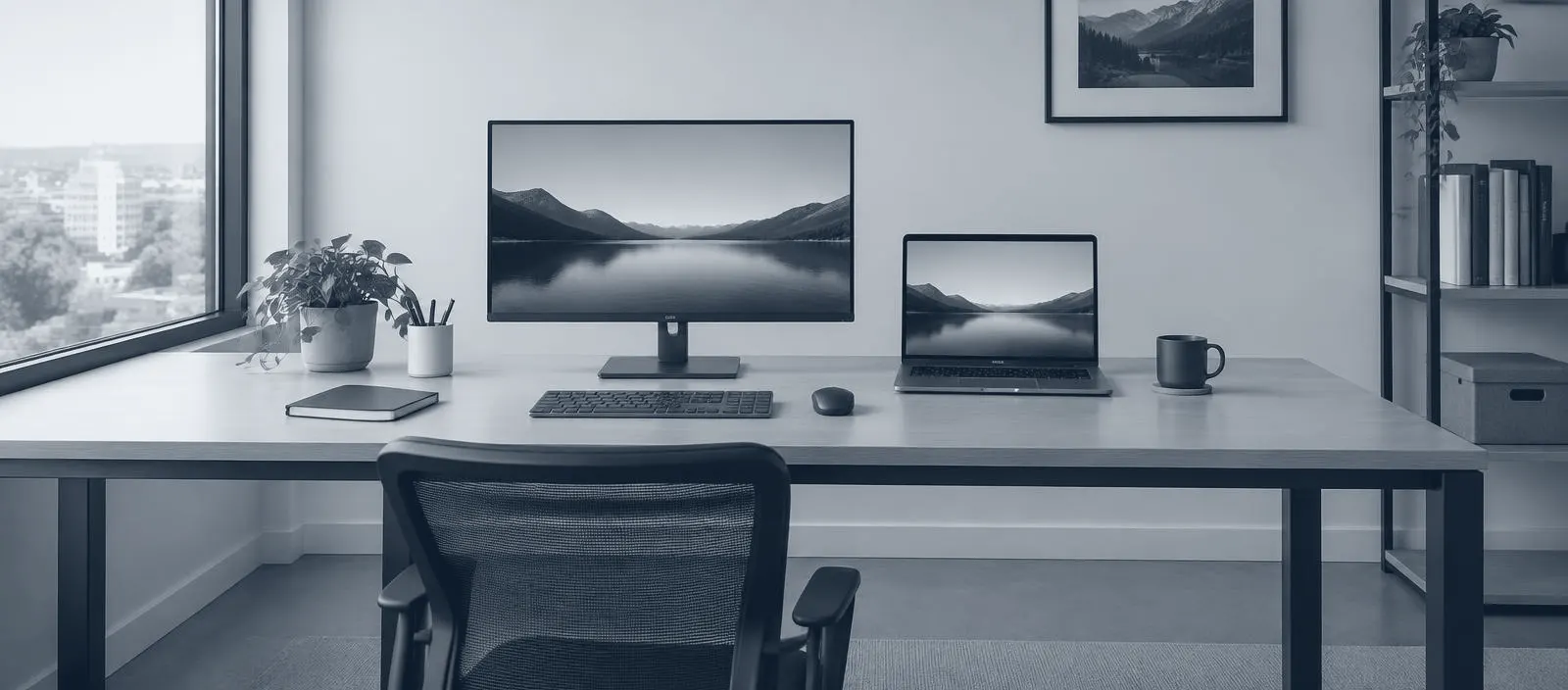 Clean workspace with screens