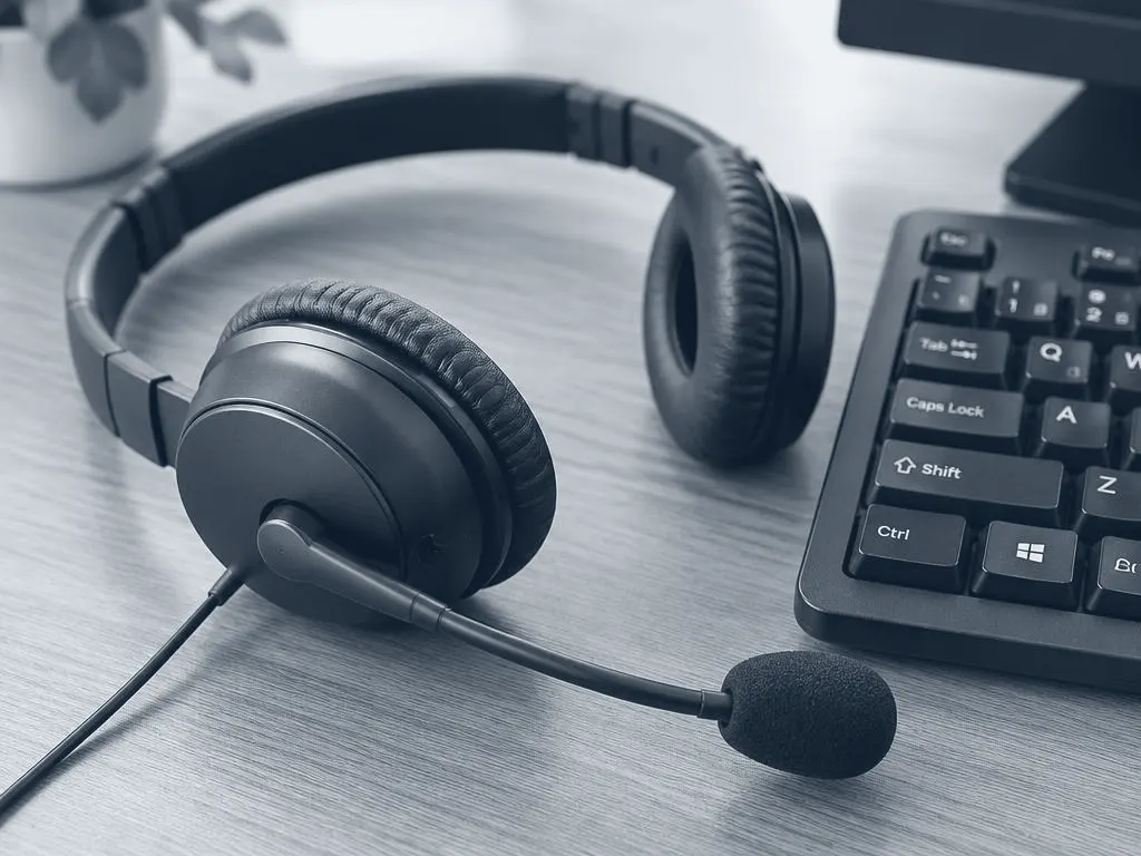 Support headset beside a keyboard