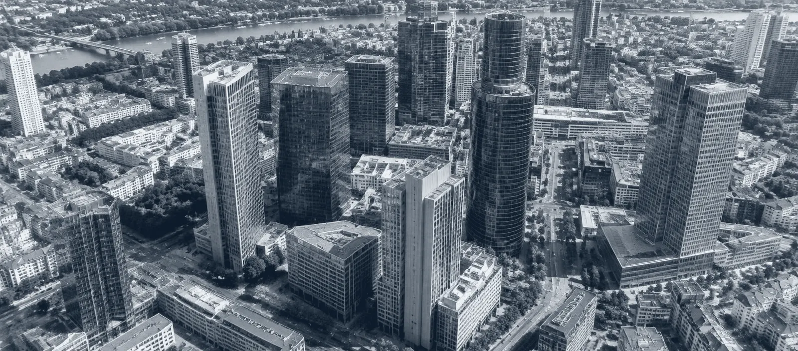 Aerial view of a city business district